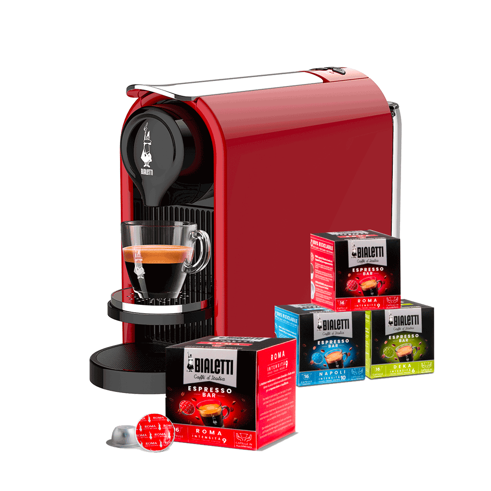 GIOIA PLUS ROSSO - Macchina da Caffè Espresso con 4 box di capsule a scelta