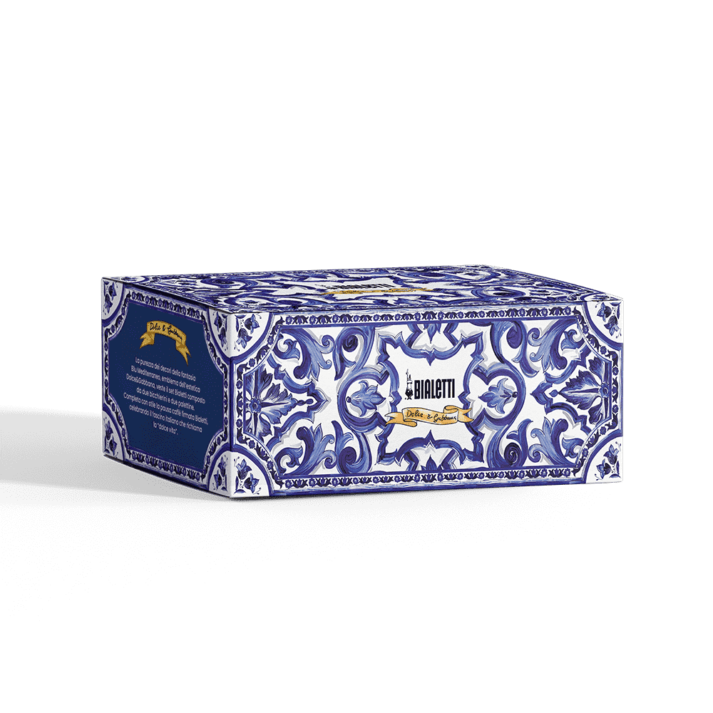 Set 2 bicchierini e 2 palettine argentate Bialetti Blu Mediterraneo