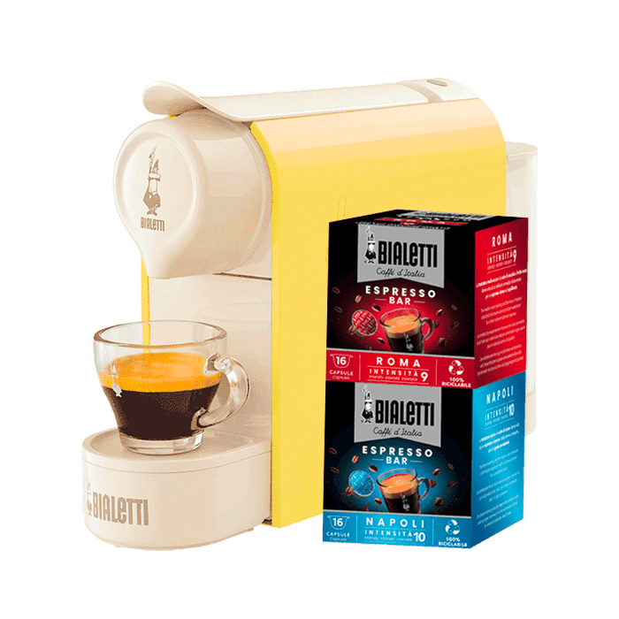 Gioia Bialetti - Macchina da Caffè Espresso con 2 box di capsule a scelta